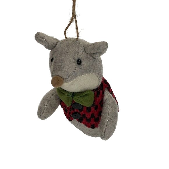 Christmas Ornament Stuffed Animal Plush Bowtie Mole Mouse Holiday Decor - Picture 4 of 10